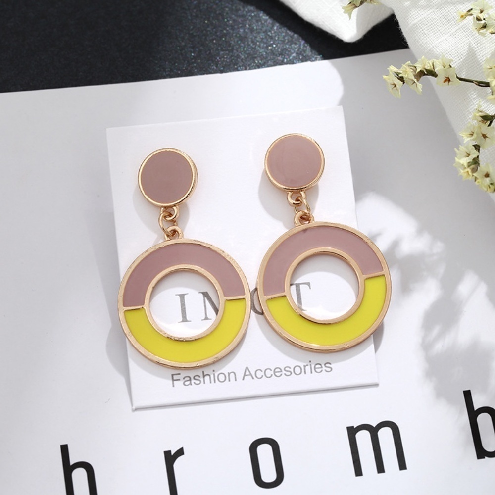 *SISTINE* Pink x Yellow Color-Block Dangle Earrings